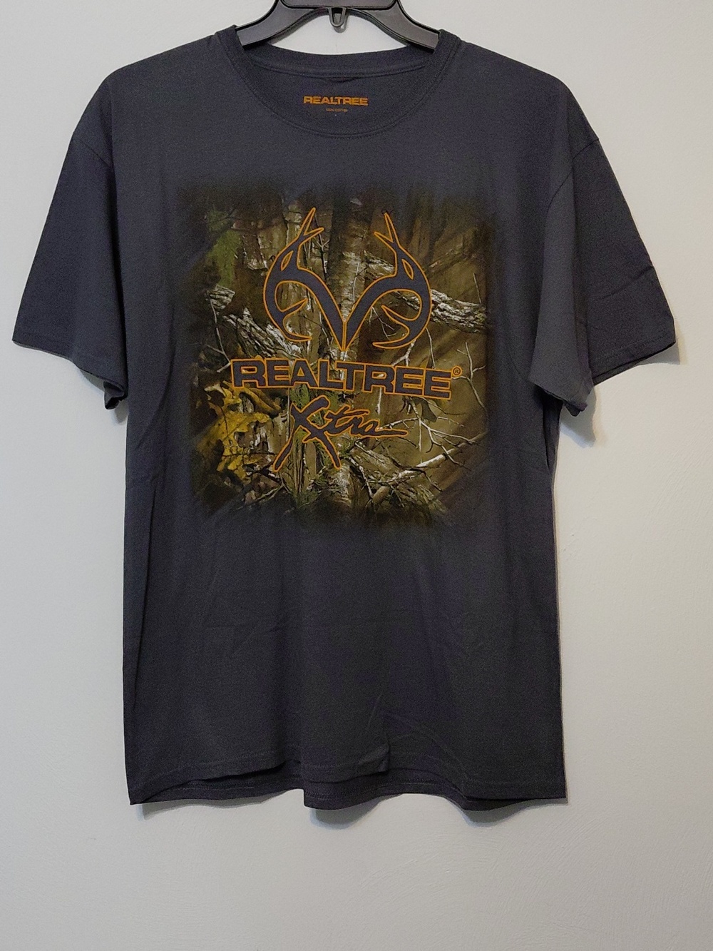 REALTREE Xtra  Men's Gray Camouflage Deer Antlers Tee Shirt  Size Large